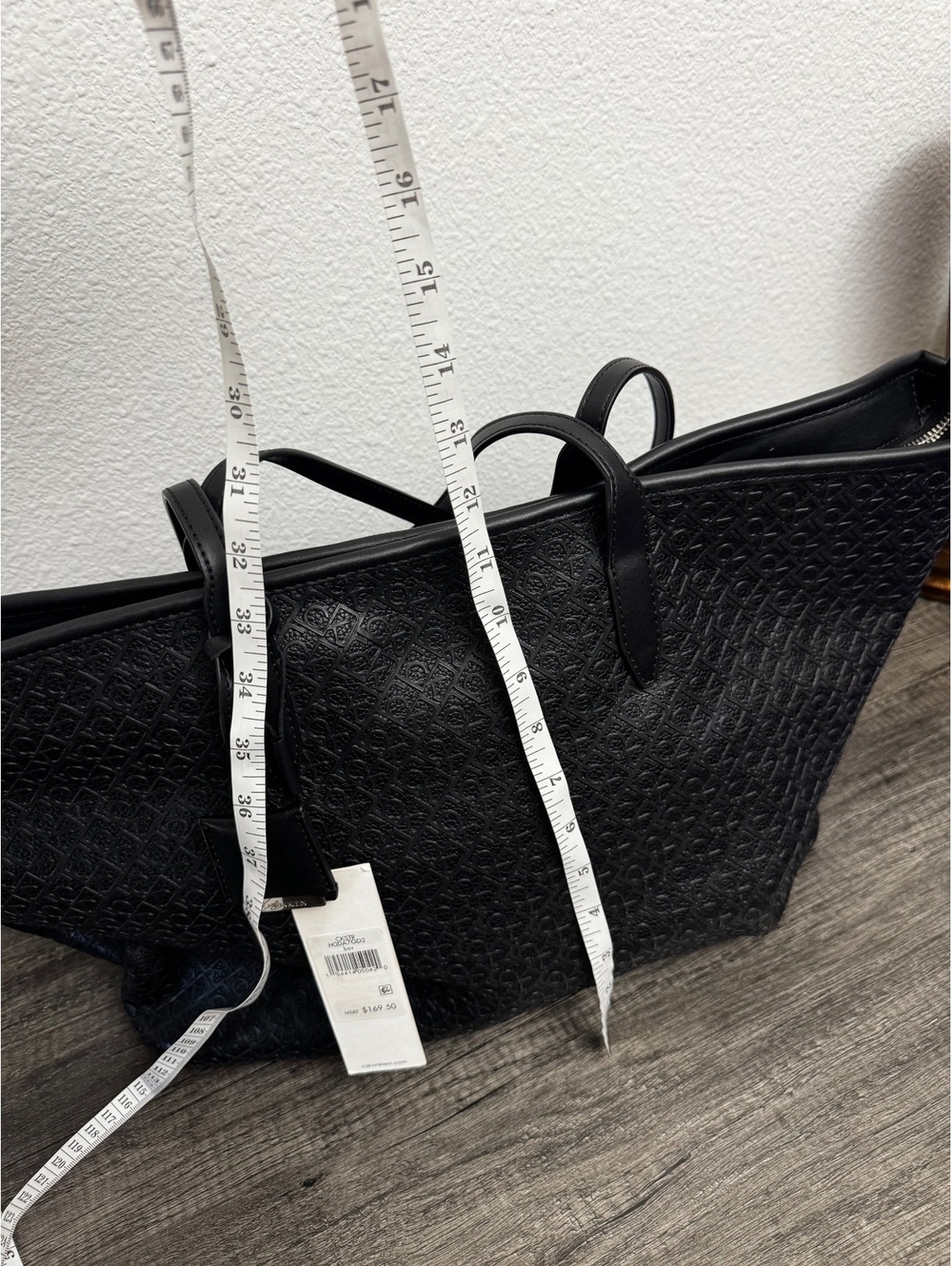 Calvin Klein H0DA7GD2 Monogram Logo Pebble Large Tote Bag Black NWT - Picture 5 of 8